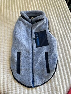 Light Blue Sherpa Dog Vest with Navy Trim